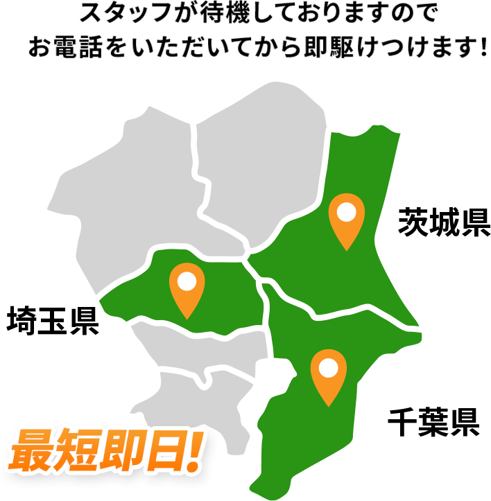 茨城県、千葉県、埼玉県 最短即日！